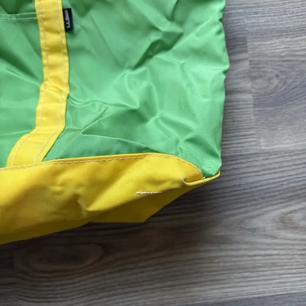 Vintage LL Bean Boat And Tote Bag Large Green Yellow Nylon 80s 90s Oregon Rare